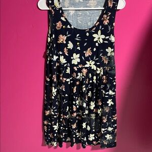 Floral Sleeveless  Dress - Navy and White